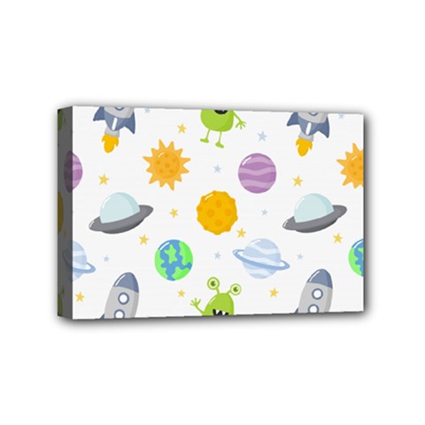 Seamless-pattern-cartoon-space-planets-isolated-white-background Mini Canvas 6  X 4  (stretched) by Salman4z