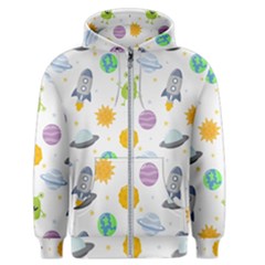 Seamless-pattern-cartoon-space-planets-isolated-white-background Men s Zipper Hoodie by Salman4z