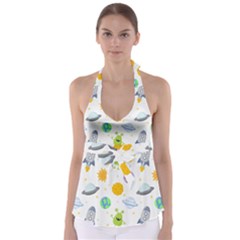 Seamless-pattern-cartoon-space-planets-isolated-white-background Babydoll Tankini Top by Salman4z