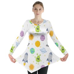 Seamless-pattern-cartoon-space-planets-isolated-white-background Long Sleeve Tunic  by Salman4z