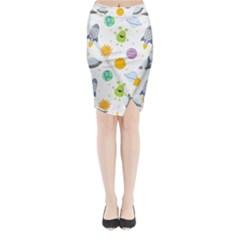 Seamless-pattern-cartoon-space-planets-isolated-white-background Midi Wrap Pencil Skirt by Salman4z