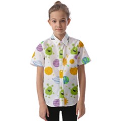 Seamless-pattern-cartoon-space-planets-isolated-white-background Kids  Short Sleeve Shirt by Salman4z