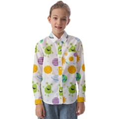 Seamless-pattern-cartoon-space-planets-isolated-white-background Kids  Long Sleeve Shirt by Salman4z