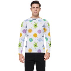 Seamless-pattern-cartoon-space-planets-isolated-white-background Men s Long Sleeve Rash Guard by Salman4z