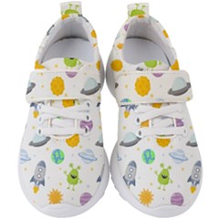 Seamless-pattern-cartoon-space-planets-isolated-white-background Kids  Velcro Strap Shoes