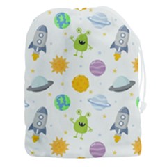 Seamless-pattern-cartoon-space-planets-isolated-white-background Drawstring Pouch (3xl) by Salman4z