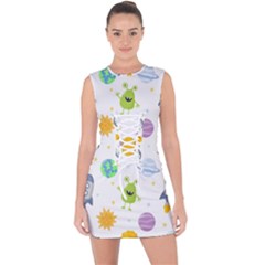 Seamless-pattern-cartoon-space-planets-isolated-white-background Lace Up Front Bodycon Dress by Salman4z