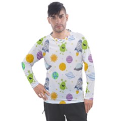 Seamless-pattern-cartoon-space-planets-isolated-white-background Men s Pique Long Sleeve Tee