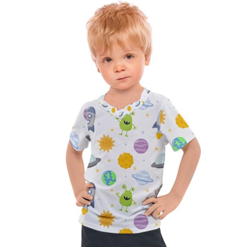 Seamless-pattern-cartoon-space-planets-isolated-white-background Kids  Sports Tee by Salman4z