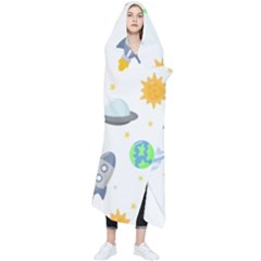 Seamless-pattern-cartoon-space-planets-isolated-white-background Wearable Blanket