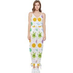 Seamless-pattern-cartoon-space-planets-isolated-white-background Sleeveless Tie Ankle Chiffon Jumpsuit by Salman4z