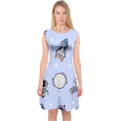 Seamless-pattern-with-space-theme Capsleeve Midi Dress