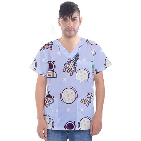 Seamless-pattern-with-space-theme Men s V-neck Scrub Top by Salman4z