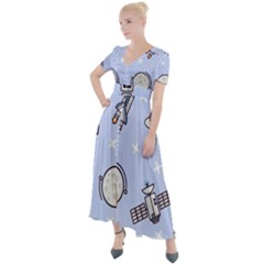 Seamless-pattern-with-space-theme Button Up Short Sleeve Maxi Dress by Salman4z