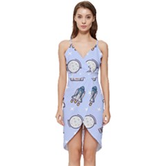 Seamless-pattern-with-space-theme Wrap Frill Dress by Salman4z