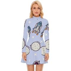 Seamless-pattern-with-space-theme Long Sleeve Velour Longline Dress by Salman4z