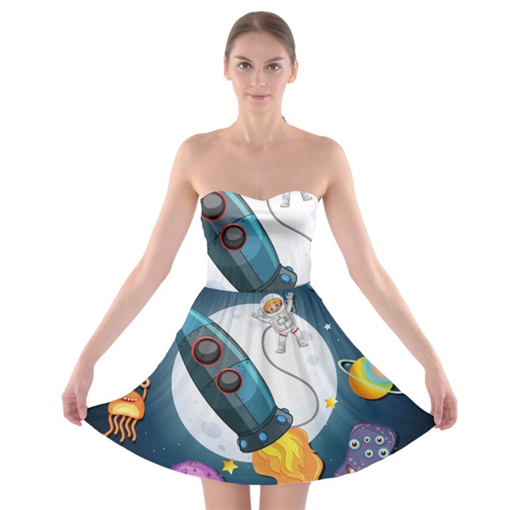 Spaceship-astronaut-space Strapless Bra Top Dress