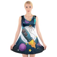 Spaceship-astronaut-space V-neck Sleeveless Dress by Salman4z