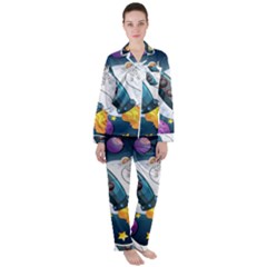 Spaceship-astronaut-space Women s Long Sleeve Satin Pajamas Set	 by Salman4z