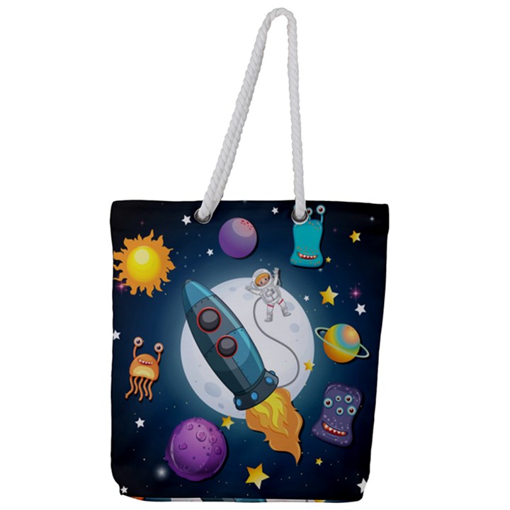 Spaceship-astronaut-space Full Print Rope Handle Tote (Large)