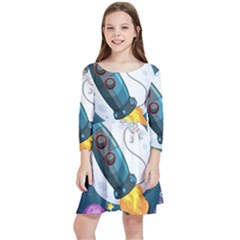 Spaceship-astronaut-space Kids  Quarter Sleeve Skater Dress by Salman4z