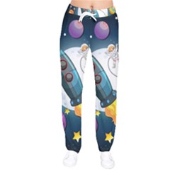 Spaceship-astronaut-space Women Velvet Drawstring Pants by Salman4z