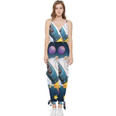 Spaceship-astronaut-space Sleeveless Tie Ankle Chiffon Jumpsuit by Salman4z