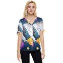 Spaceship-astronaut-space Bow Sleeve Button Up Top View1