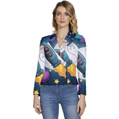 Spaceship-astronaut-space Women s Long Sleeve Revers Collar Cropped Jacket by Salman4z