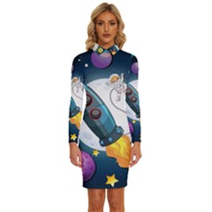 Spaceship-astronaut-space Long Sleeve Shirt Collar Bodycon Dress by Salman4z