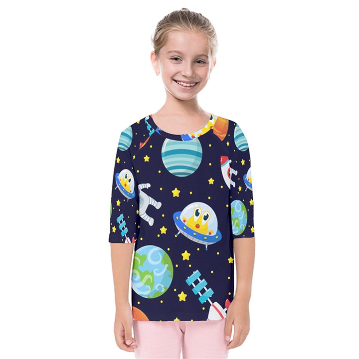 Space-seamless-pattern   - Kids  Quarter Sleeve Raglan Tee