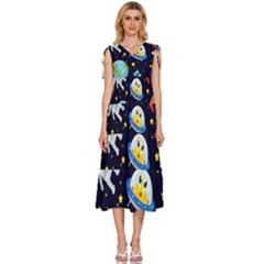 Space-seamless-pattern   - V-neck Drawstring Shoulder Sleeveless Maxi Dress