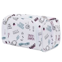 Music-themed-doodle-seamless-background Toiletries Pouch by Salman4z