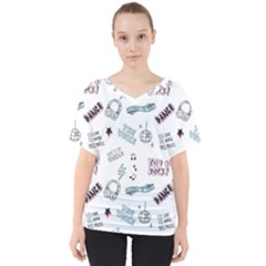 Music-themed-doodle-seamless-background V-neck Dolman Drape Top by Salman4z