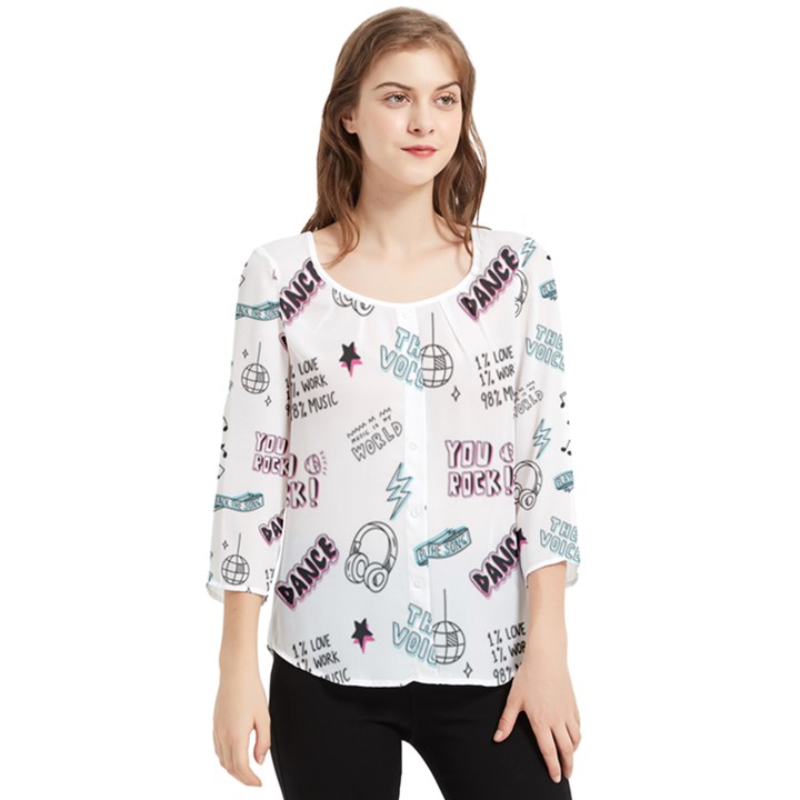 Music-themed-doodle-seamless-background Chiffon Quarter Sleeve Blouse