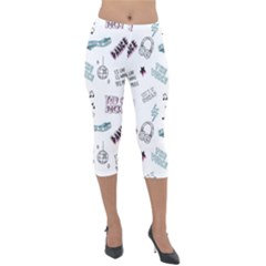 Music-themed-doodle-seamless-background Lightweight Velour Capri Leggings  by Salman4z