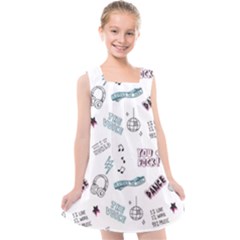 Music-themed-doodle-seamless-background Kids  Cross Back Dress by Salman4z