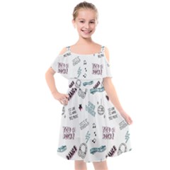 Music-themed-doodle-seamless-background Kids  Cut Out Shoulders Chiffon Dress by Salman4z