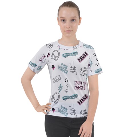 Music-themed-doodle-seamless-background Women s Sport Raglan Tee by Salman4z