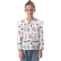 Music-themed-doodle-seamless-background Kids  Peter Pan Collar Blouse by Salman4z