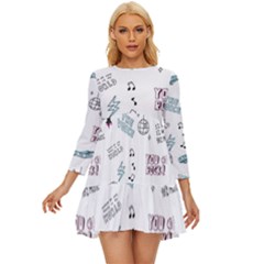 Music-themed-doodle-seamless-background Long Sleeve Babydoll Dress by Salman4z