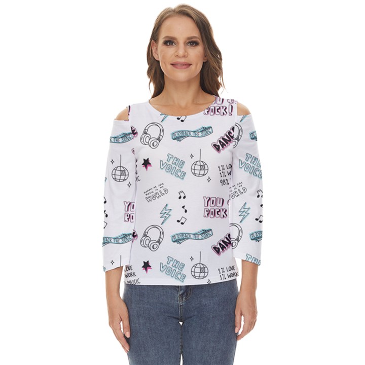 Music-themed-doodle-seamless-background Cut Out Wide Sleeve Top