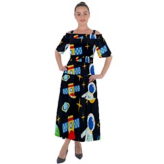 Space Seamless Pattern Shoulder Straps Boho Maxi Dress  by Salman4z