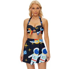 Space Seamless Pattern Vintage Style Bikini Top And Skirt Set  by Salman4z