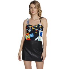 Space Seamless Pattern Flowy Camisole Tie Up Top by Salman4z