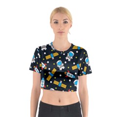 Seamless-adventure-space-vector-pattern-background Cotton Crop Top by Salman4z