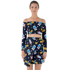 Seamless-adventure-space-vector-pattern-background Off Shoulder Top With Skirt Set by Salman4z