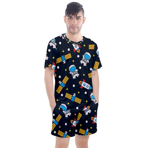 Seamless-adventure-space-vector-pattern-background Men s Mesh Tee And Shorts Set by Salman4z