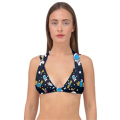 Seamless-adventure-space-vector-pattern-background Double Strap Halter Bikini Top by Salman4z