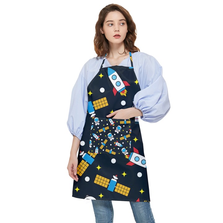 Seamless-adventure-space-vector-pattern-background Pocket Apron